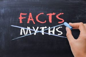 Facts and myths on chalkboard 